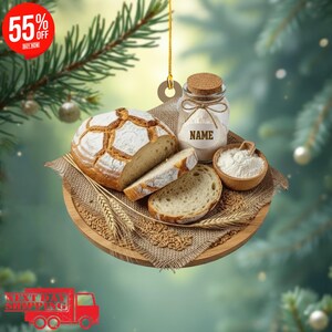Personalized Sourdough Bread Ornament, Custom Name Baker Gift, Flat 2D Ornament, Unique Foodie Christmas Decor, Food Lover Gift