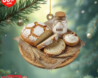 Personalized Sourdough Bread Ornament, Custom Name Baker Gift, Flat 2D Ornament, Unique Foodie Christmas Decor, Food Lover Gift