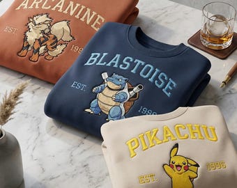 Aangepast geborduurd Poka-sweatshirt anime, gepersonaliseerd personage ronde hals, cadeau voor haar en hem