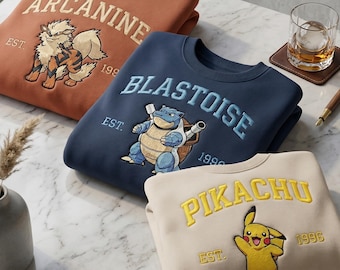 Felpa personalizzata con ricamo di Poka Anime, girocollo con personaggio personalizzato, regalo per lei e per lui