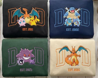 Custom PokaDad Embroidered Shirt, Persionalized Anime Characters Sweatshirt, Anime Father's Day Gift, Birthday Gift For Dad, Pocket Beast