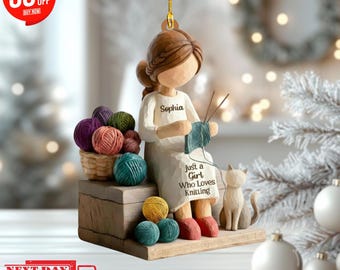 Just a Girl Who Loves Knitting" Ornament, Custom Name Christmas Gift for Knitter, Yarn Lover Keepsake, Crochet Instructor Decor
