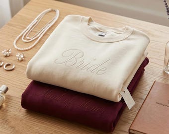 Maid of Honor Sweatshirt – Wedding Gift – Bachelorette Sweatshirt – Custom Embroidered Crewneck - Bridal Shower Gift - Bridal Party Gift