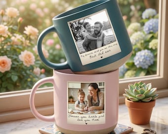 Personalized Photo Pottery Mug, Gift for Mom Dad, Custom Polaroid Photo Mug, Gift from Daughter, Custom Mug Gift for Mom, Picture Cup Gifts