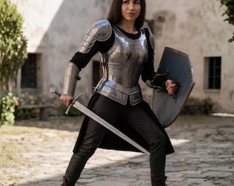 Female Knight Breastplate Armor Set Polished Steel Chest Plate  Articulated Shoulder Pauldrons Medieval LARP Costume, Fantasy Warrior Armor