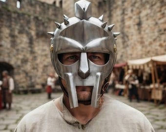 Gold Gladiator Helmet, Maximus Inspired Roman Helmet, Gladiator Movie Replica, Ancient Warrior Helmet, LARP Cosplay Costume Armor