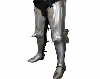 Epic Titanium, Spring, Stainless & Mild Steel Greaves and Sabatons Leg Armor Set Ultimate LARP, Reenactment  Combat Protection!