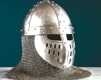 Casco bascinet medieval con cara de cerdo / acero calibre 18, armadura de combate SCA