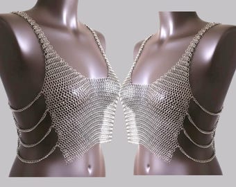 Chainmail Crop Top | Mild Steel Bra Top, Gothic Rave Lingerie