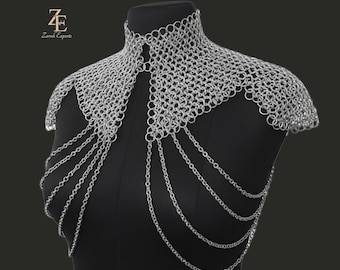 Gold Chainmail Shoulder Cape, Handmade Armor, Medieval Cosplay Costume.