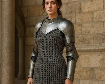 中世の鎖帷子鋼鉄鎧ドレス、ルネッサンスLARPコスプレ衣装。
