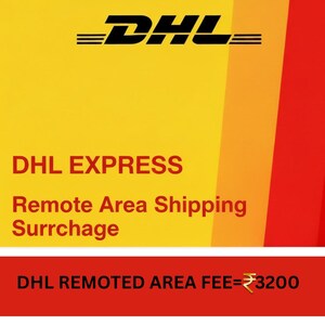 Puede incluir: Un gr&aacute;fico de DHL Express con un fondo amarillo, naranja y rojo. El logotipo de DHL est&aacute; en la parte superior, con el texto "DHL EXPRESS Remote Area Shipping Surcharge" debajo. La secci&oacute;n inferior dice "DHL REMOTED AREA FEE".