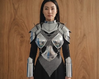 Lady Knight Steel Armor Set, Chainmail Cosplay Costume, Women's LARP Outfit.,