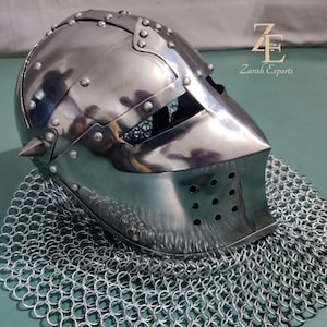 Medieval Bascinet Knight Helmet: 18 Gauge Steel, Chainmail Aventail image 8