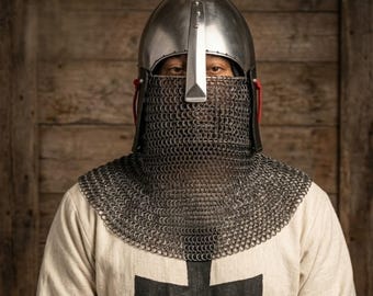 Medieval Bascinet Helmet with Chainmail Aventail, Nasal Helmet, Knight Helmet, Steel Medieval Armor, LARP Cosplay Reenactment