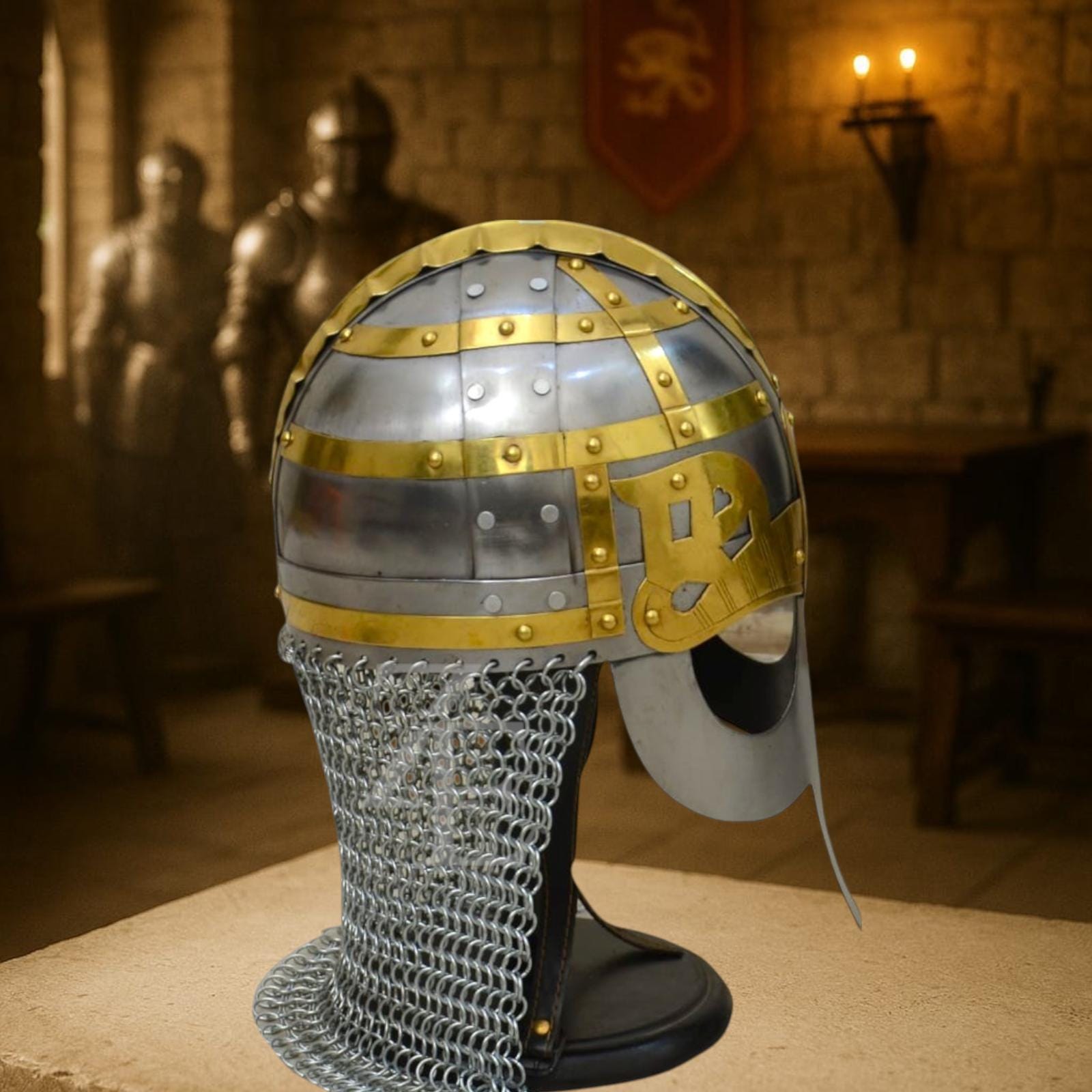 Gjermunbu Gjermundbu Viking Helmet Replica - 18 Gauge Steel, Brass Trim ...