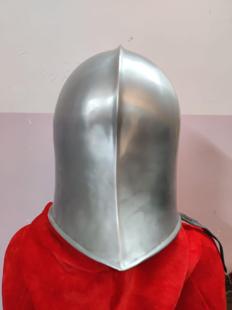 Handgeschmiedeter Barbuta Helm: 15th Century Italienische Ritterrüstung (18G Stahl) Bild 14