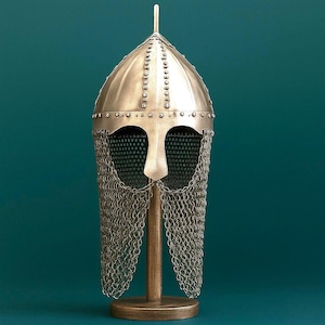 Viking Rus Helmet: 18G Steel Norman Spectacle Armor with Riveted Chainmail