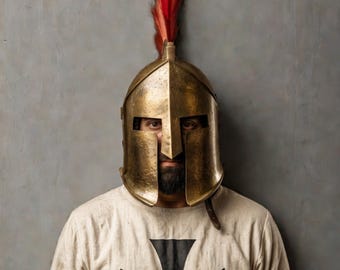 Griechischer korinthischer Spartan Helm mit Feder - Mittelalterlicher römischer Krieger Helm für LARP, Reenactment, Cosplay, Geschenk & Display Sammlerstück