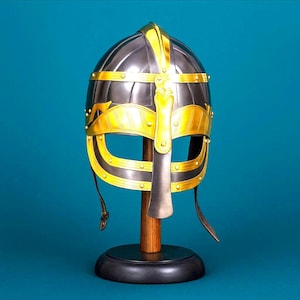 Medieval Viking Vendel Helmet, 18G Steel & Brass Knight Armor, Wearable LARP SCA, Norman Replica, Functional Costume, Home Decor