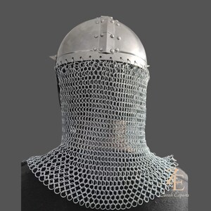 Medieval Bascinet Knight Helmet: 18 Gauge Steel, Chainmail Aventail image 17
