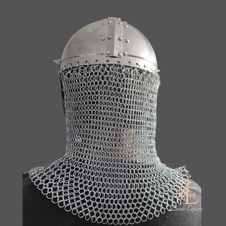 Medieval Bascinet Knight Helmet: 18 Gauge Steel, Chainmail Aventail image 17