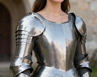 Female Knight Armor Set, Steel Medieval Armor, Women Warrior Breastplate, Pauldrons & Arm Defenses, LARP Cosplay Reenactment Armor
