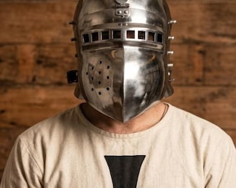 German Pigface Bascinet Helmet – 18G Steel Klappvisor Helm, Medieval Reenactment