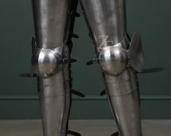 Conjunto de armadura de piernas de caballero medieval de acero pulido, personalizable para recreación histórica LARP (titanio, acero inoxidable, acero dulce)