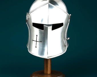 Knights Templar Barbuta Helmet: 18G Steel Crusader Armor