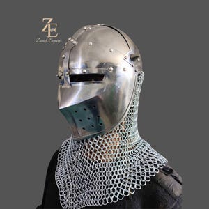 Medieval Bascinet Knight Helmet: 18 Gauge Steel, Chainmail Aventail image 16
