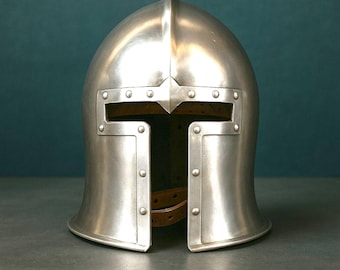 Hand-Forged Barbute Helmet: 15th Century Italian Knight Armor (18G Steel)