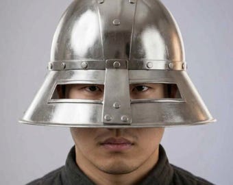 Medieval Kettle Helmet – Polished Steel LARP Cosplay Armor, Knight Warrior Hat