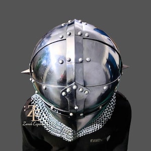 Medieval Bascinet Knight Helmet: 18 Gauge Steel, Chainmail Aventail image 14