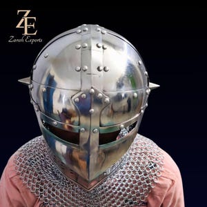 Medieval Bascinet Knight Helmet: 18 Gauge Steel, Chainmail Aventail image 9