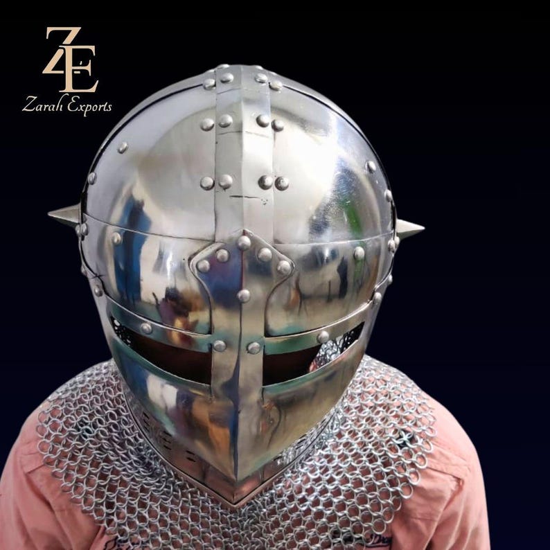 Medieval Bascinet Knight Helmet: 18 Gauge Steel, Chainmail Aventail image 9