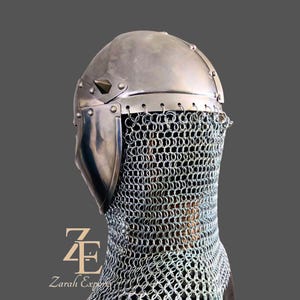 Medieval Bascinet Knight Helmet: 18 Gauge Steel, Chainmail Aventail image 15