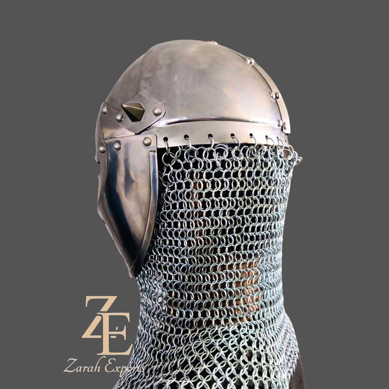 Medieval Bascinet Knight Helmet: 18 Gauge Steel, Chainmail Aventail image 15
