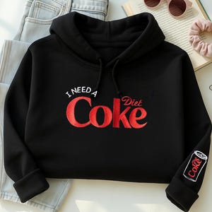 Preciso de um moletom bordado da Coca-Cola Diet para minha melhor amiga, moletom bordado personalizado da Coca-Cola Diet, bordado da Coca-Cola Diet, camiseta personalizada da Coca-Cola, presente para melhor amiga