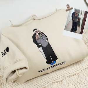 Custom Couple Embroidered Hoodie, Custom Portrait from Photo Sweatshirt, Couple Sweatshirt, Anniversary Gift, Personalized Gift For Couple