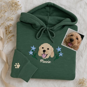 Custom Dog Face Embroidered Hoodie, Dog Lovers Sweatshirt, Pet Portrait From Photo, Personalized Cat Face Hoodie, Gift For Pet Lovers