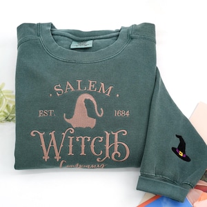 Salem Witch Company Embroidered Sweatshirt, Witch Halloween Comfort Colors® Crewneck, Salem Shirt, Spooky Season Halloween Gifts