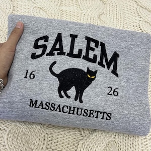 Embroidered Salem MA Hoodie, Salem 1692 Shirt, Witch Halloween Sweatshirt Embroidery, Salem Halloween Sweatshirt, Spooky Season Sweater