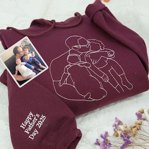 Custom Portrait Embroidered Hoodie, Papa Portrait Sweatshirt From Your Photo, Family Portrait Shirt, Gift for Dad, Father&#39;s Day Gift