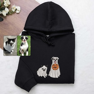 Custom Dog Embroidered Sweatshirt Halloween Ghost Dog Hoodie Halloween Embroidered Sweatshirt Dogs Embroidered Hoodie Pet Ghost Hoodie