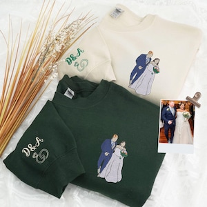 Embroidered Portrait from Photo Sweatshirt, Custom Couple Portrait Shirt, Matching Couple Hoodies, Wedding Portrait, Anniversary Gift