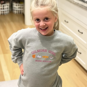 Embroidered Stars Hallow Youth Sweatshirt | Gilmore Girl Sweatshirt | Personalized Fall Leaf Book Coffee and Dragonfly | Gift For Kids