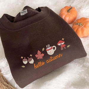 Embroidered Fall Sweatshirt, Autumn Cozy Season Sweatshirt, Pumpkin, Embroidered Mushroom Sweater, Thanksgiving Sweatshirt, Fall Apparel