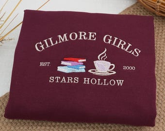 Stars Hallow Embroidered Hoodie, Stars Hallow Christmas Crewneck, Gilmore Girl shirt, Book Lover Sweatshirt, Book & Coffee, Friend Gift