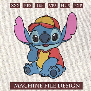 Archivo de bordado de béisbol, bordado de Lilo y Stitch, archivos de diseño de bordado de puntadas, diseño de bordado de dibujos animados, puntada linda en 5 tamaños